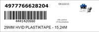 TAPE PLASTIC 29MMX15,24M HVID